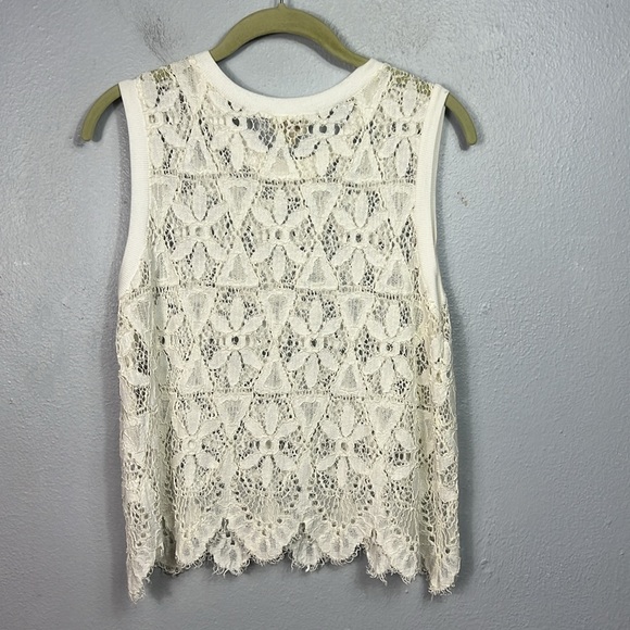 Anthropologie Deletta Floral Lace Sheer Cream Crop Tank Top Medium - Picture 5 of 5